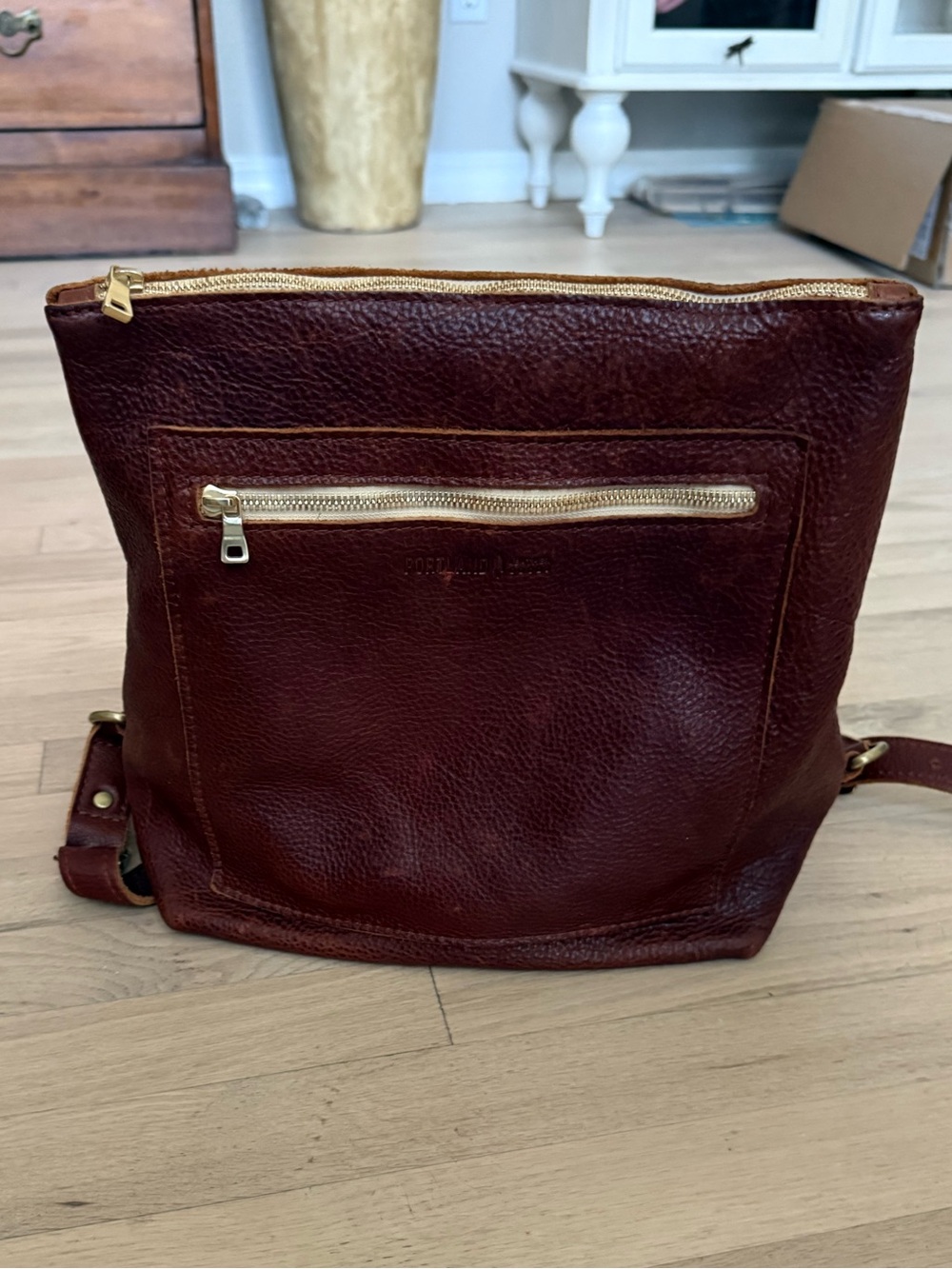 Portland Leather Brown Tote Backpack Purse